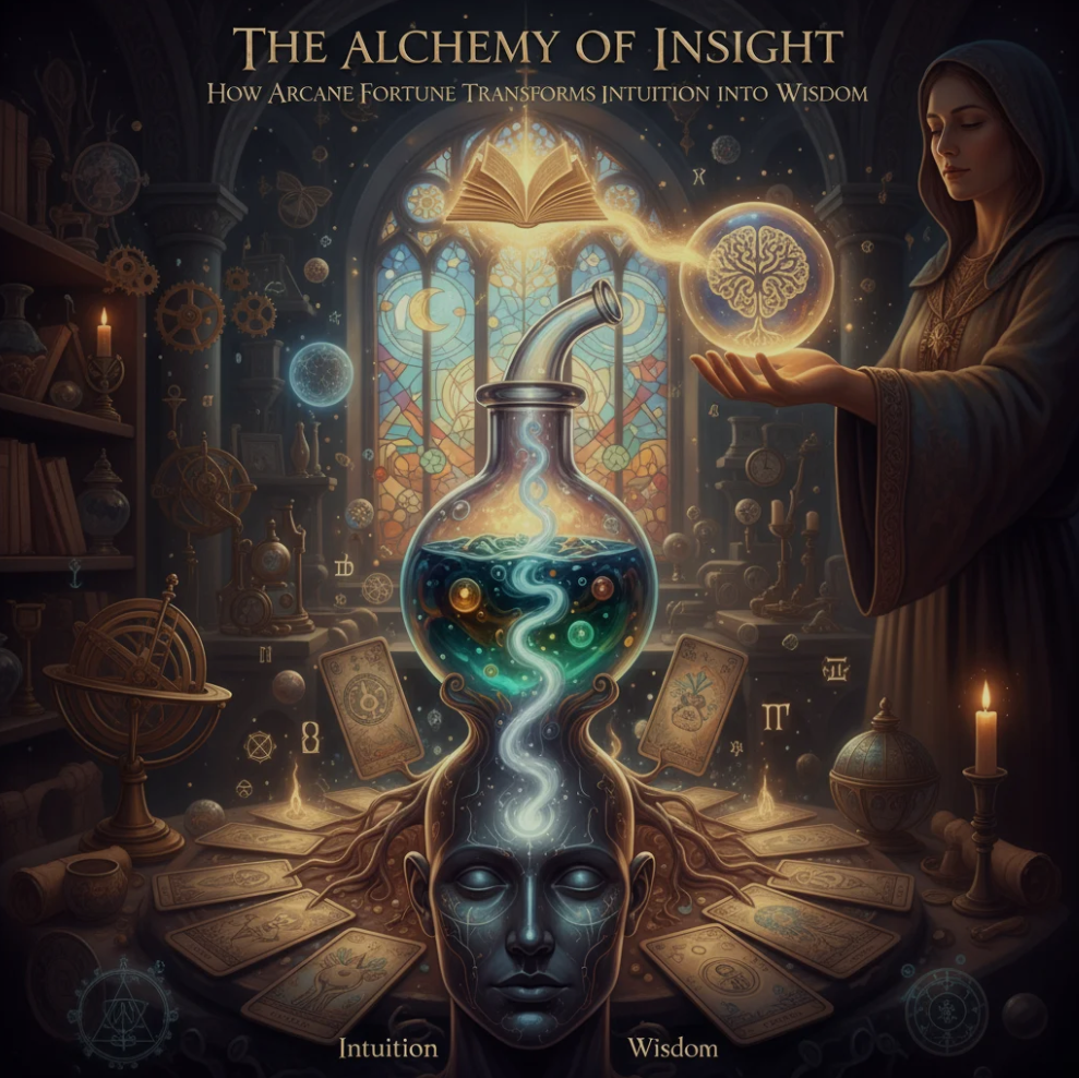 Mystical symbols representing intuition and wisdom with Arcane Fortune’s guidance