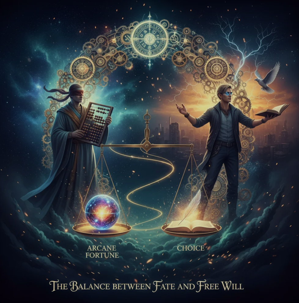 Arcane Fortune tarot cards symbolizing the balance between fate and free will