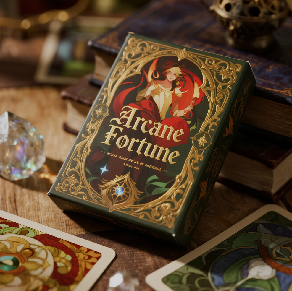 kartu tarot, simbol mistik, dan energi spiritual untuk pengalaman Arcane Fortune