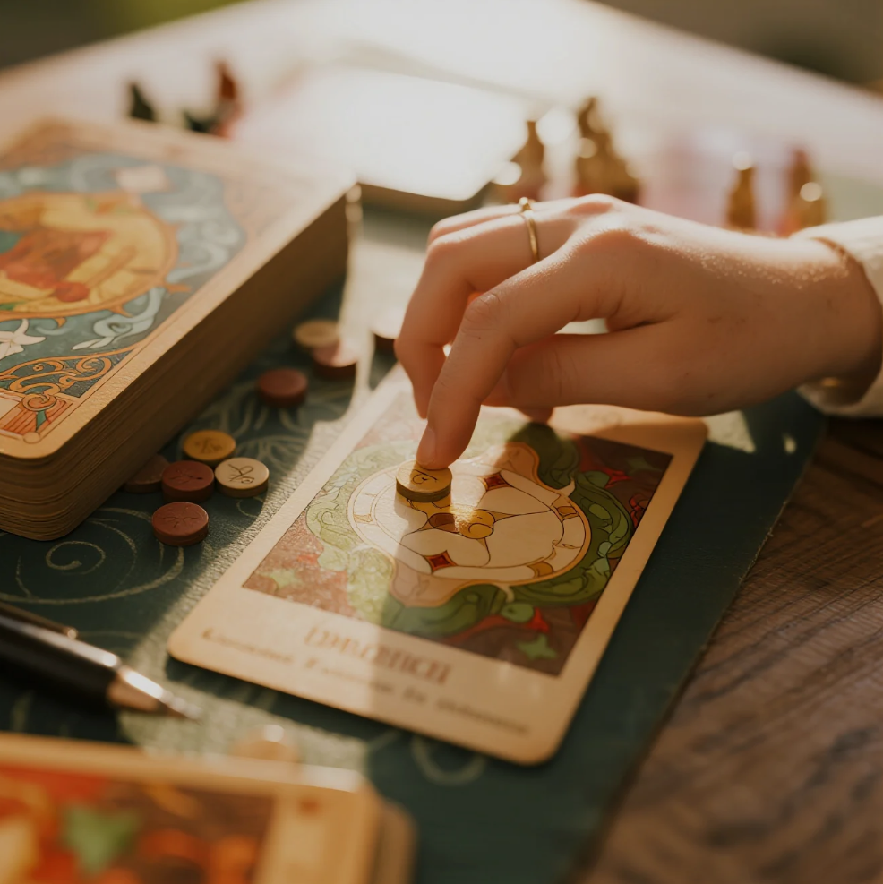 mystical symbols and tarot cards representing self-discovery
