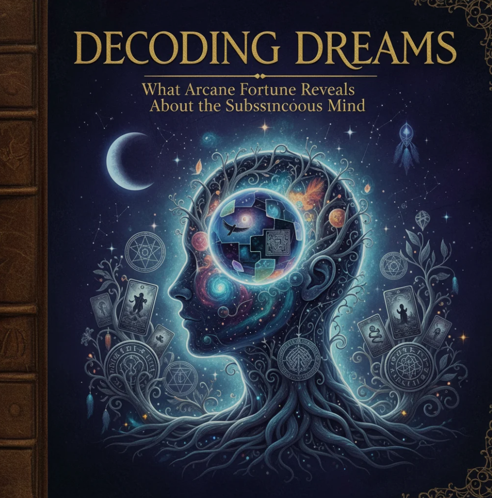 A mystical dreamscape with abstract symbols and soft glowing lights representing dream interpretation