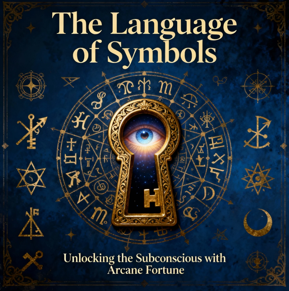 Mystical symbols and tarot-inspired icons representing subconscious insight through Arcane Fortune
