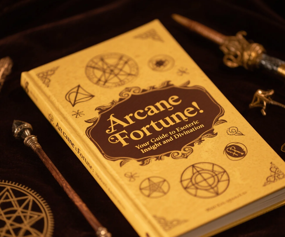 Mystical symbols, tarot-style imagery, and celestial elements representing Arcane Fortune’s divination experience